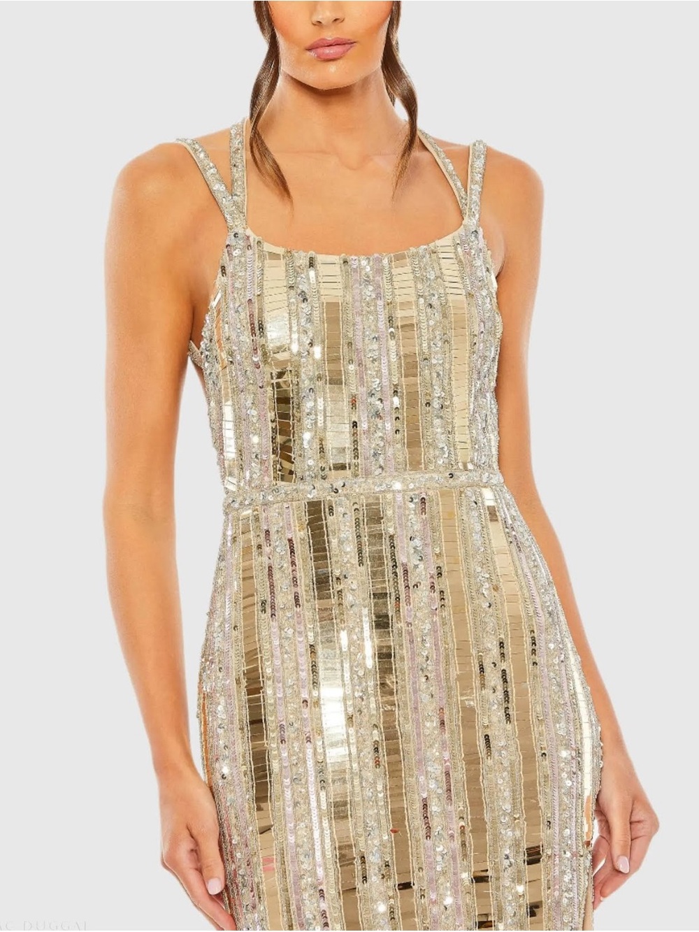 Mac Duggal 93981 Gold and Silver Halter Neck Embellished Detailed Back Gown Sz 6 - Picture 4 of 15